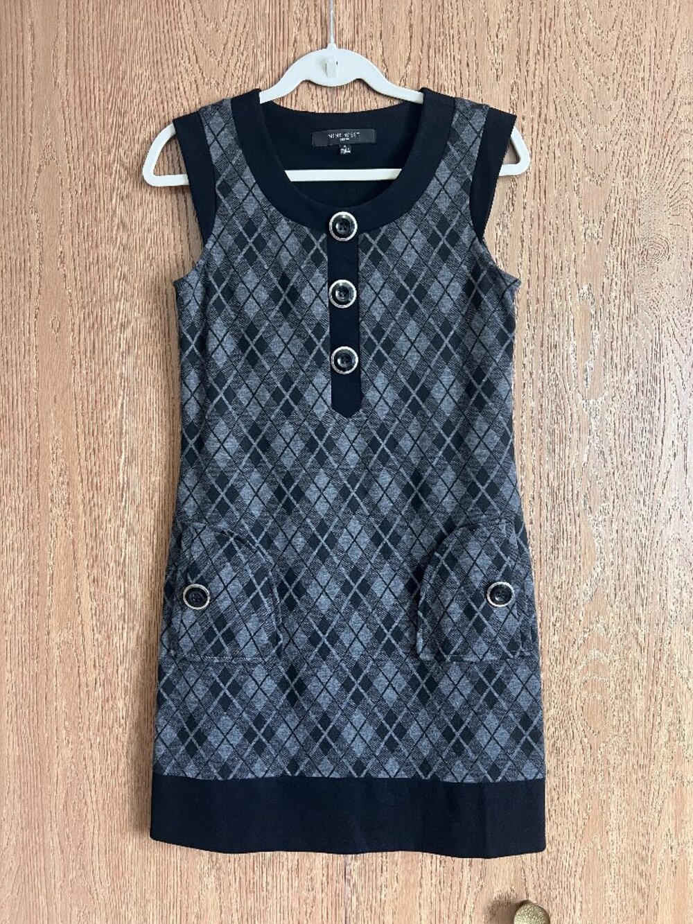 Nine West Sleeveless Grey Plaid Dress